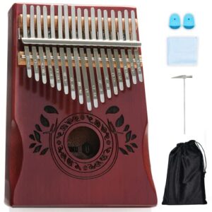 unokki 17 key kalimba thumb piano for adults & kids with hand rest; mahogany mbira (cherry finish); tuning hammer, finger covers, key stickers & more included; christmas stocking stuffer gift
