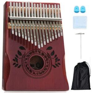 UNOKKI 17 Key Kalimba Thumb Piano For Adults & Kids with Hand Rest; Mahogany Mbira (Cherry Finish); Tuning Hammer, Finger Covers, Key Stickers & More Included; Christmas Stocking Stuffer Gift