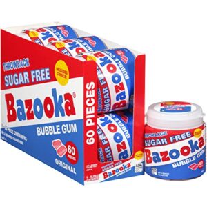 bazooka sugar free easter bubble gum – 60 count to go cup (pack of 6) for easter basket stuffers – pink chewing gum easter candy in original sugarless flavor – easter decorations for easter egg hunts