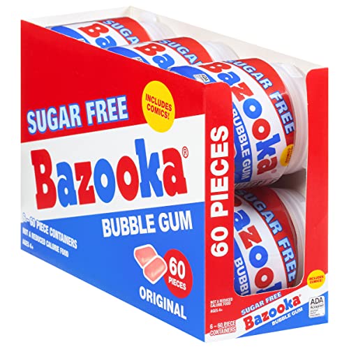 Bazooka Sugar Free Easter Bubble Gum - 60 Count To Go Cup (Pack Of 6) For Easter Basket Stuffers - Pink Chewing Gum Easter Candy In Original Sugarless Flavor - Easter Decorations For Easter Egg Hunts