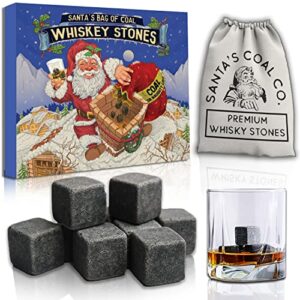 15 whiskey stones in gift box w/sack – naughty list christmas stocking stuffers for men. bourbon bar gadget gifts for dad, white elephant for him husband boyfriend adults. soapstone scotch rocks