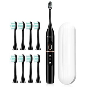 kingheroes sonic electric toothbrush with 8 brush heads & travel case，4 modes, one charge for 60 days, 42000 vpm motor，black electric toothbrush set