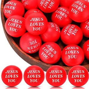 20 pcs jesus loves you stress balls red stress reliver toys valentines party favor foam bouncy balls bulk squishy fidget balls for valentine party bag gift fillers stocking stuffers, 1.57 inch