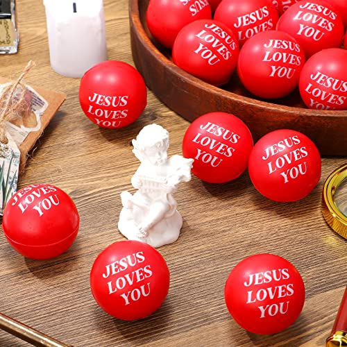 20 Pcs Jesus Loves You Stress Balls Red Stress Reliver Toys Valentines Party Favor Foam Bouncy Balls Bulk Squishy Fidget Balls for Valentine Party Bag Gift Fillers Stocking Stuffers, 1.57 Inch