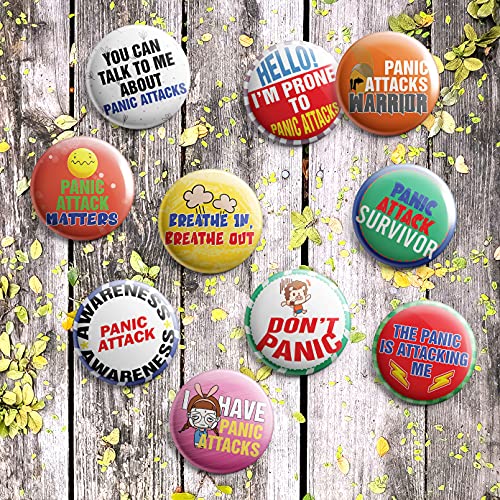 Panic Attacks Awareness Pinback Buttons (10 Pack) - Stocking Stuffers Premium Quality Gift Ideas for Children, Teens, & Adults - Corporate Giveaways & Party Favors