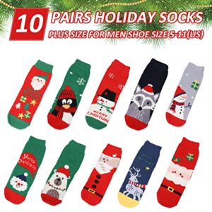 Gellwhu Adult Christmas Fuzzy Socks with Grips Plus Size Warm Winter Luxury Cozy Fluffy Holiday Socks Stocking Stuffers Gifts 10 Pairs C