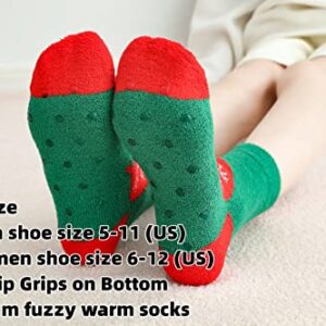 Gellwhu Adult Christmas Fuzzy Socks with Grips Plus Size Warm Winter Luxury Cozy Fluffy Holiday Socks Stocking Stuffers Gifts 10 Pairs C