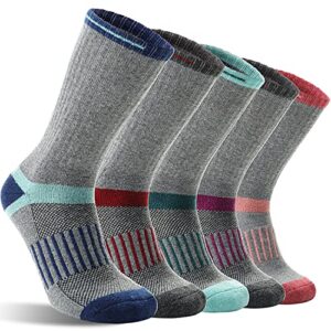 merino wool hiking socks for women men warm thermal winter cozy boot work crew socks gifts stocking stuffers 5 pairs (light stripes b,m)