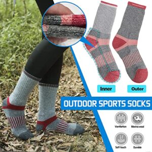 Merino Wool Hiking Socks for Women Men Warm Thermal Winter Cozy Boot Work Crew Socks Gifts Stocking Stuffers 5 Pairs (Light Stripes B,M)