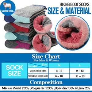 Merino Wool Hiking Socks for Women Men Warm Thermal Winter Cozy Boot Work Crew Socks Gifts Stocking Stuffers 5 Pairs (Light Stripes B,M)