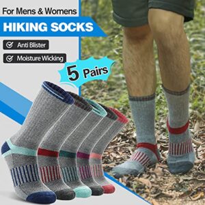 Merino Wool Hiking Socks for Women Men Warm Thermal Winter Cozy Boot Work Crew Socks Gifts Stocking Stuffers 5 Pairs (Light Stripes B,M)