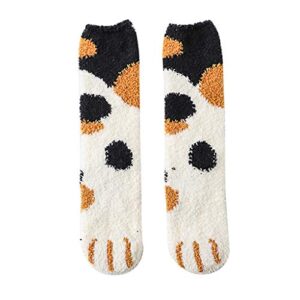 nzwiluns mens socks coral fleece socks cute cat paw socks colorful warm fuzzy crew socks christmas socks for winter indoor