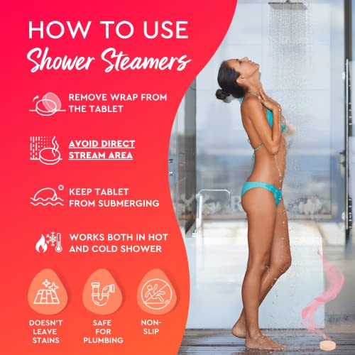 Cleverfy Shower Steamers Aromatherapy - Variety Pack of 6 Shower Bombs with Essential Oils.Self Care and Relaxation Spa Gifts for Women. Red Set