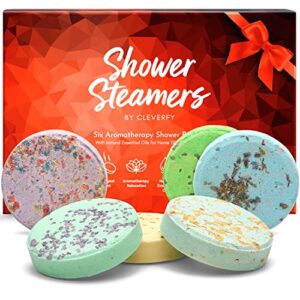cleverfy shower steamers aromatherapy – variety pack of 6 shower bombs with essential oils.self care and relaxation spa gifts for women. red set