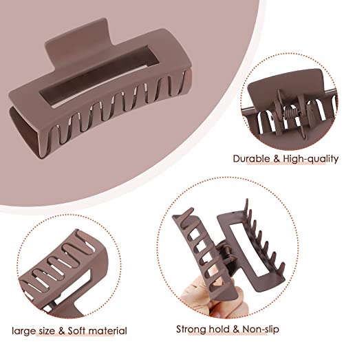 4.1 Inch Large Hair Claw Clips 8 Pcs Rectangle Hair Clips Big Hair Clips for Thick Hair Nonslip Rectangular Hair Clips Acrylic Banana Jaw Clips Hair Accessories for Women and Girls (Blue Brown)