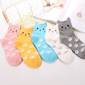 5 Pairs Women's Fun Socks Cute Cat Animals Funny Funky Novelty Cotton Gift (Cute Cat) Size: Free size 22.5-25.5cm Suitable for women US Size 5-8
