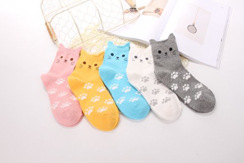 5 Pairs Women's Fun Socks Cute Cat Animals Funny Funky Novelty Cotton Gift (Cute Cat) Size: Free size 22.5-25.5cm Suitable for women US Size 5-8