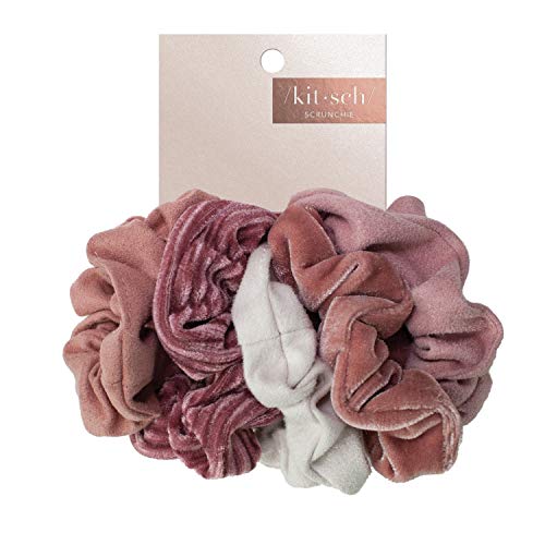 Kitsch Scrunchies for Women's Hair - Velvet Hair Scrunchies | Large Hair Ties for Women | Hair Tie Scrunchies for Girls | Cute Scrunchie & Sleepy Tie | Hair Bands & Ponytail Holders, 5pc (BlushMauve)