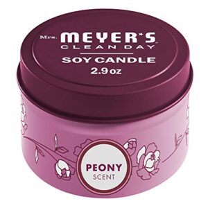 mrs. meyer’s soy tin candle, 12 hour burn time, made with soy wax and essential oils, peony, 2.9 oz