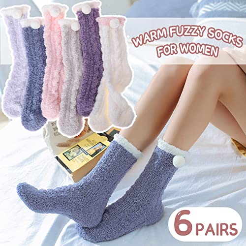 Fuzzy Socks for Women Fluffy Warm Winter Slipper Cozy Cabin Soft Fleece Thick Comfy Stocking Stuffer Sleeping Plush Fleece Bed House Socks Valentines Christmas Mothers Day Gifts for Mom Her 6 Pairs