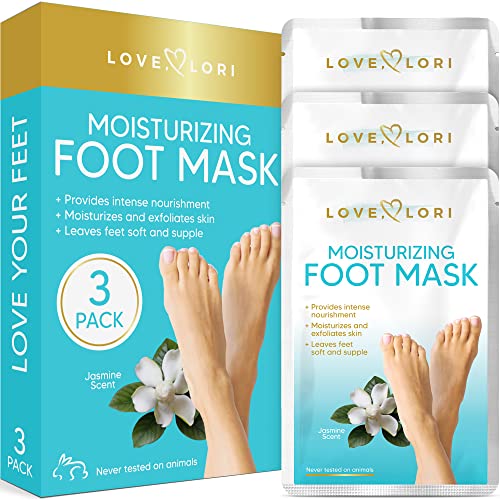 LOVE, LORI Foot Mask Moisturizing 3 Pairs Ultra Hydrating Foot Mask for Dry Cracked Feet, (NON-PEEL) with Hyaluronic Acid, Shea Butter & Coconut Oil – Great Self Care Gifts for Women & Men