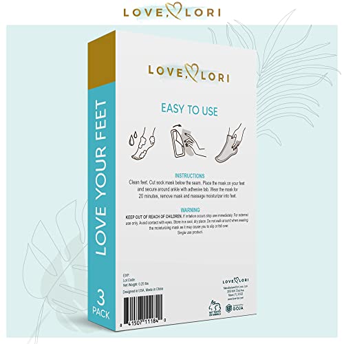 LOVE, LORI Foot Mask Moisturizing 3 Pairs Ultra Hydrating Foot Mask for Dry Cracked Feet, (NON-PEEL) with Hyaluronic Acid, Shea Butter & Coconut Oil – Great Self Care Gifts for Women & Men