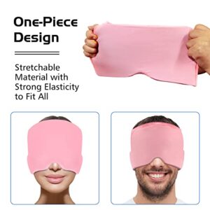 Headache Relief Hat for Migraine, Headache Migraine Relief Cap for Tension Headache Migraine Relief, One Size Fits All Headache Cap with Reusable Ice Gel Pack for Puffy Eyes, Stress Relief (Pink)