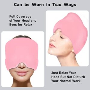 Headache Relief Hat for Migraine, Headache Migraine Relief Cap for Tension Headache Migraine Relief, One Size Fits All Headache Cap with Reusable Ice Gel Pack for Puffy Eyes, Stress Relief (Pink)