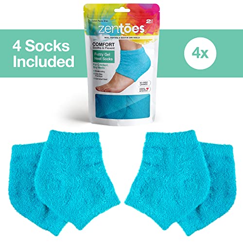 ZenToes Moisturizing Fuzzy Sleep Socks with Vitamin E, Olive Oil and Jojoba Seed Oil to Soften and Hydrate Dry Cracked Heels (Regular, Blue)