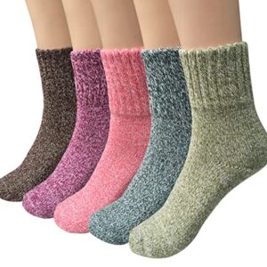5 Pairs Wool Socks for Women Gifts Winter Warm Thick Knit Cabin Cozy Crew Socks Multi G