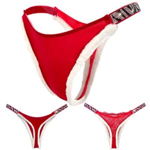 gifts for women christmas underwear – 2 packs rhinestones thongs stocking stuffers for women sexy santa costume christmas lingerie for women l red