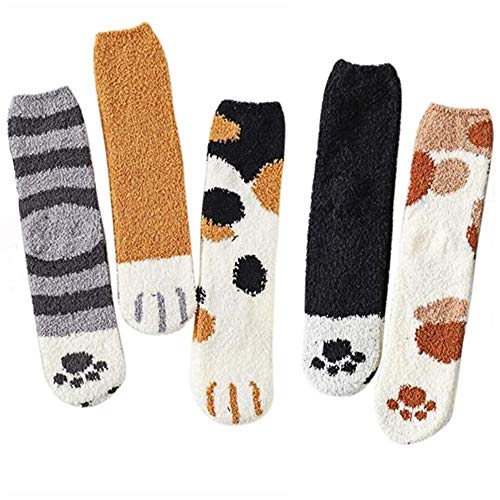 Loritta 5 Pairs Womens Fuzzy Socks Cozy Soft Fluffy Cute Cat Animal Winter Warm Slipper Socks Christmas Stocking Stuffers Gifts,B-5 Pairs Cat Socks