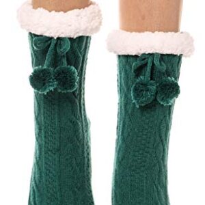 Anlisim Women Slipper Socks Fluffy Fuzzy Cabin Cozy Winter Warm Comfy Soft Fleece Thick Home Stocking Stuffers with Grips Non Skid Gift Socks（Ball (Green)）