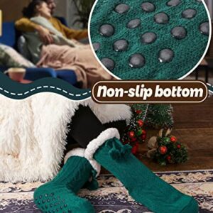 Anlisim Women Slipper Socks Fluffy Fuzzy Cabin Cozy Winter Warm Comfy Soft Fleece Thick Home Stocking Stuffers with Grips Non Skid Gift Socks（Ball (Green)）