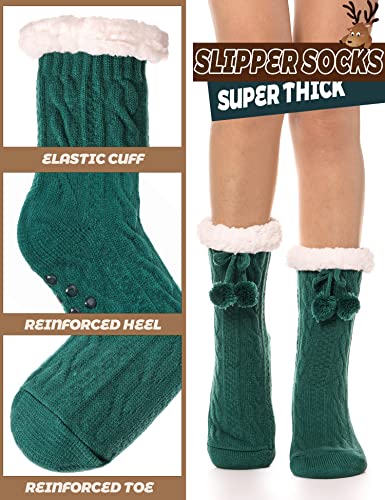 Anlisim Women Slipper Socks Fluffy Fuzzy Cabin Cozy Winter Warm Comfy Soft Fleece Thick Home Stocking Stuffers with Grips Non Skid Gift Socks（Ball (Green)）