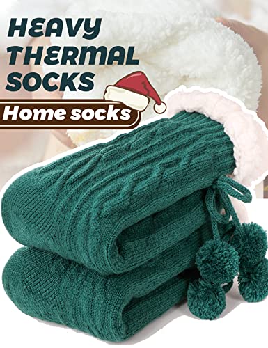 Anlisim Women Slipper Socks Fluffy Fuzzy Cabin Cozy Winter Warm Comfy Soft Fleece Thick Home Stocking Stuffers with Grips Non Skid Gift Socks（Ball (Green)）