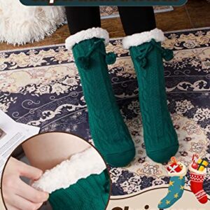 Anlisim Women Slipper Socks Fluffy Fuzzy Cabin Cozy Winter Warm Comfy Soft Fleece Thick Home Stocking Stuffers with Grips Non Skid Gift Socks（Ball (Green)）