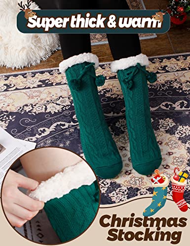 Anlisim Women Slipper Socks Fluffy Fuzzy Cabin Cozy Winter Warm Comfy Soft Fleece Thick Home Stocking Stuffers with Grips Non Skid Gift Socks（Ball (Green)）