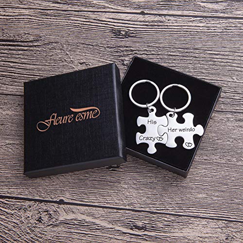 Couples Keychains Set His Crazy Her Weirdo Best Christmas Gifts Stocking stuffer Birthday Gift for Couple Husband Wife Girlfriend Boyfriend Him Her Personalized Puzzle Piece Pendant Key Chain Charm