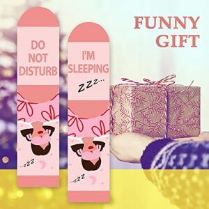 AGRIMONY Funny Socks for Women Girls - Do Not Disturb I'm Sleeping Socks Novelty Fun Cute Fun Funky Cotton Socks - Teen Girls Mom Stocking Stuffers Christmas Valentines Funny Gifts