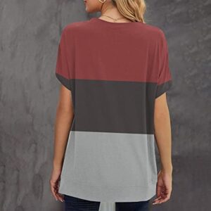 Womens Color Block Crewneck Shirts Short Sleeve Casual Tops Tee Comfy Summer Ombre T-Shirts Trendy Blouses Outfits 2023