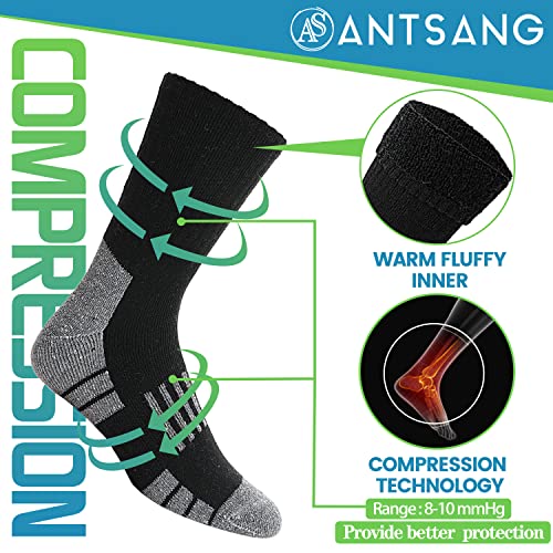 ANTSANG Merino Wool Socks for Men & Women Thermal Winter Hiking Warm Thick Crew Cozy Boot Work Gift Snowboarding Socks Stocking Stuffers 4 Pairs(Stripe-Black(4 Pairs))