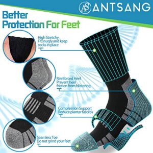 ANTSANG Merino Wool Socks for Men & Women Thermal Winter Hiking Warm Thick Crew Cozy Boot Work Gift Snowboarding Socks Stocking Stuffers 4 Pairs(Stripe-Black(4 Pairs))