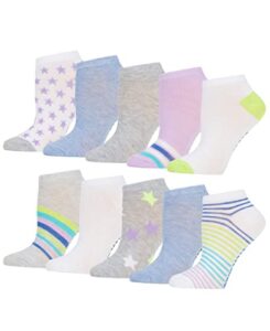 steve madden women’s 10 pairs pattern low cut athletic & comfy sports socks, white multi 1