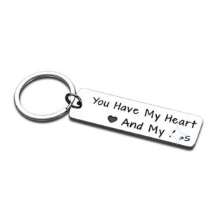 funny husband boyfriend christmas valentines day gift keychain from girlfriend wife funny wedding stocking stuffer anniversary birthday gag gifts for couple women men you have my heart present him her