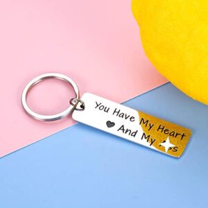 Funny Husband Boyfriend Christmas Valentines Day Gift Keychain from Girlfriend Wife Funny Wedding Stocking Stuffer Anniversary Birthday Gag Gifts for Couple Women Men You Have My Heart Present Him Her