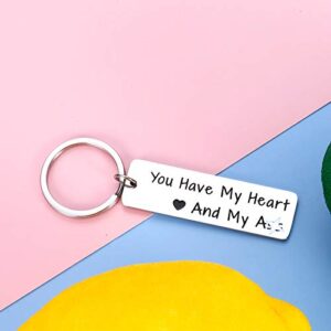 Funny Husband Boyfriend Christmas Valentines Day Gift Keychain from Girlfriend Wife Funny Wedding Stocking Stuffer Anniversary Birthday Gag Gifts for Couple Women Men You Have My Heart Present Him Her
