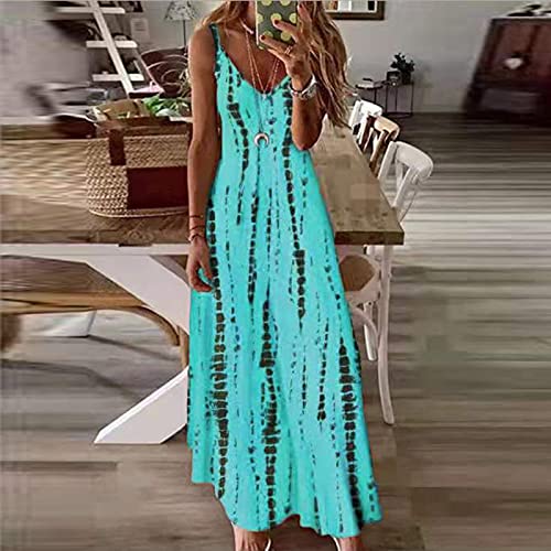 Prom Dresses for Women Women's Dresses Elegant Oversized Sleeveless Beach Vacation Dress Summer Floral Boho Long Maxi Sun Dresses Rave Outfits for Women Vacation Dresses for Women(E Sky Blue,X-Large)