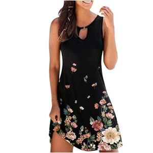 Womens Sunflower Print Beach Tank Dress Bohemian Floral Tshirt Dresses Sleeveless Summer Sundress 2023 Vacation Outfits