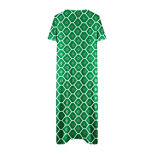 Womens Dresses 2023 Summer Casual Loose Sundress Long Dress Boho Plus Size Beach Pockets Dress Ladies Business Vintage Romper Dresses Cruise Outfits Party A Line Dress(E Green,XX-Large)